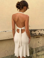 Halter Ruffle-Hem Midi Dress