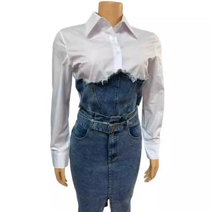 Women Patchwork Denim Outfit