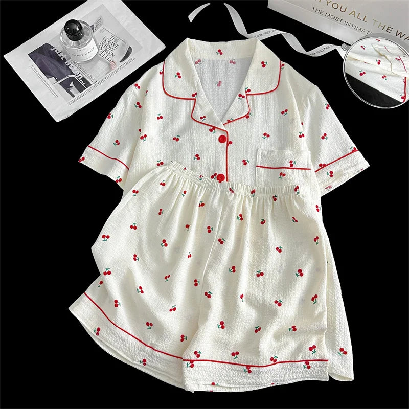 Sweet Cherry Seersucker Pajama Set