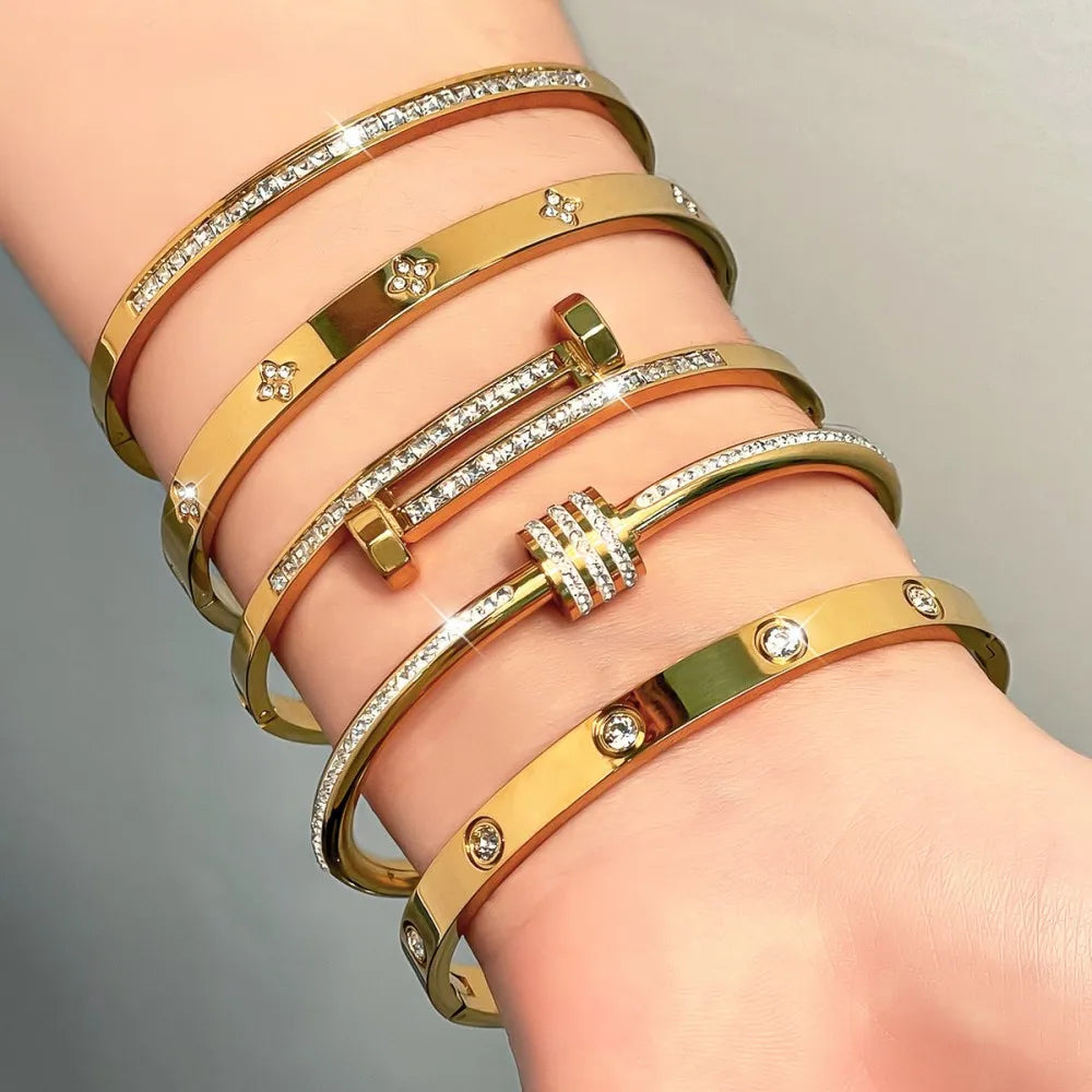 Floral Zircon Bangle Bracelet