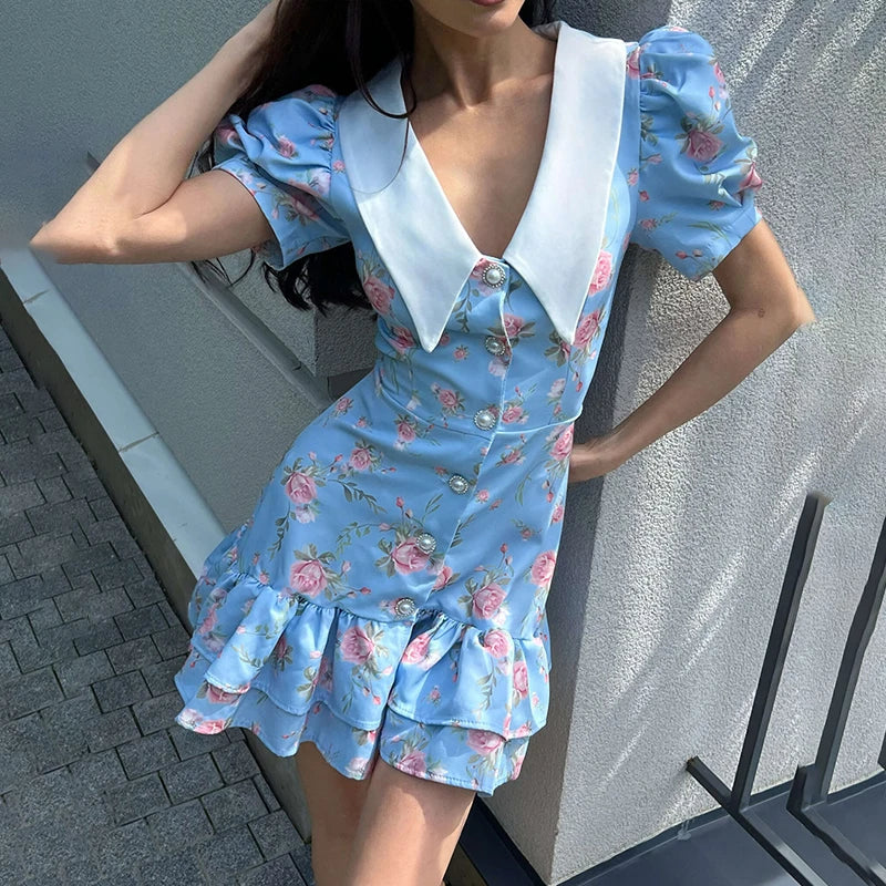 Puff Sleeve Ruffled Dress