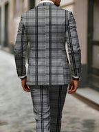 Grey Plaid Slim Business Suit Set
