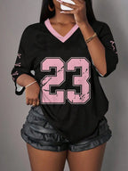 Blended Letter Print V-Neck True-To-Size Fit T-Shirt