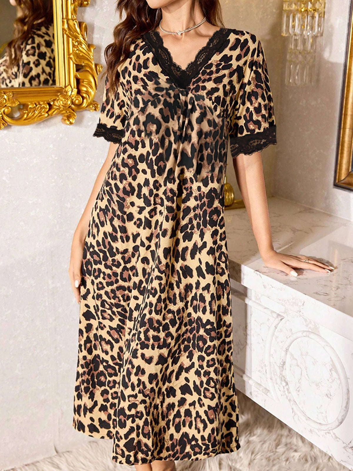 Leopard Print Lace Nightgown