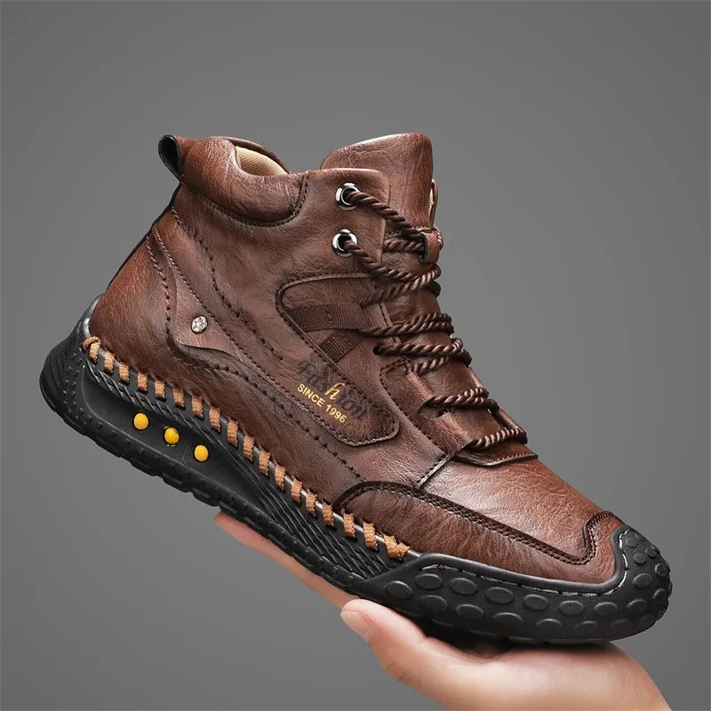 Hand-Stitched Retro Lace-Up Boots