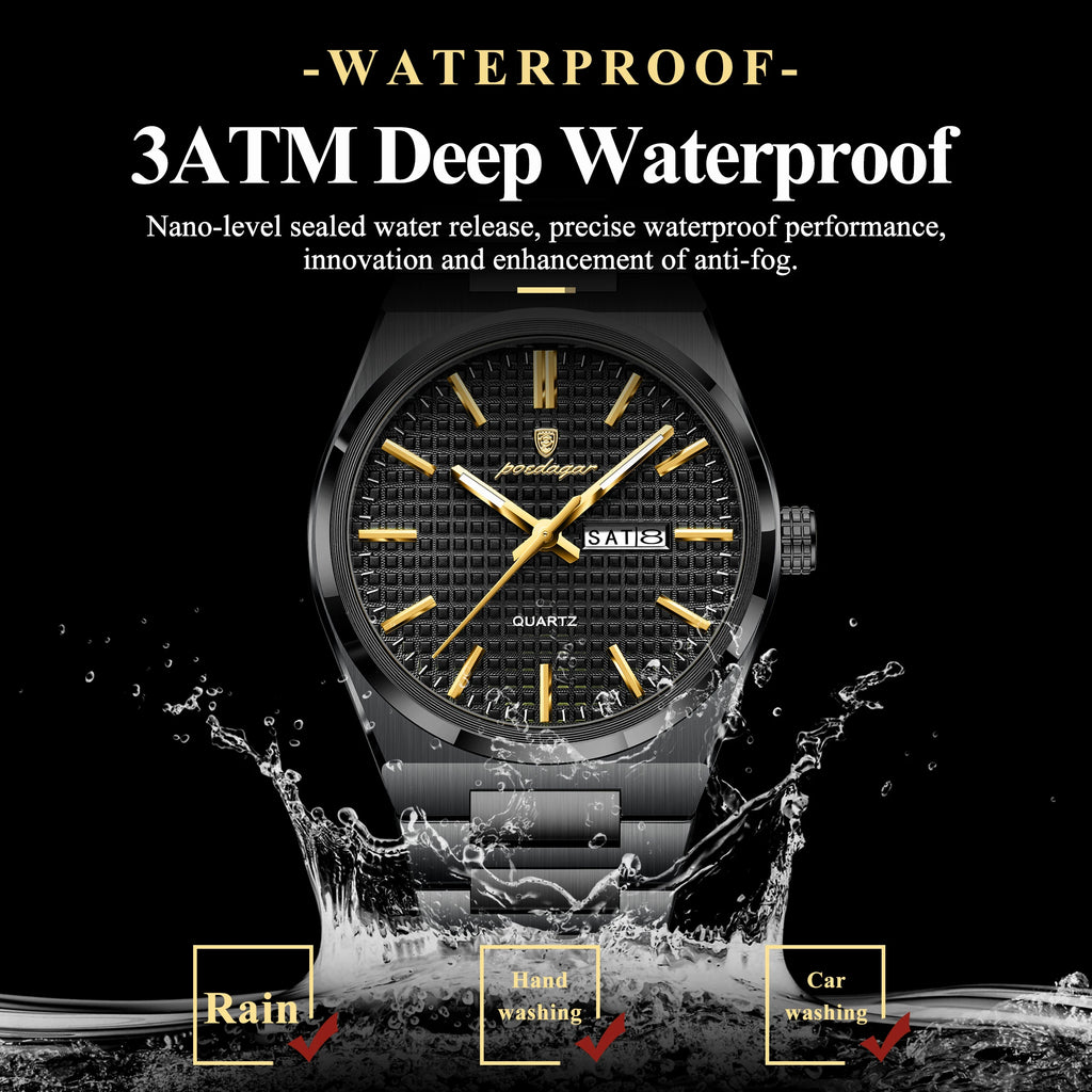 POEDAGAR Silver Steel Quartz Watch