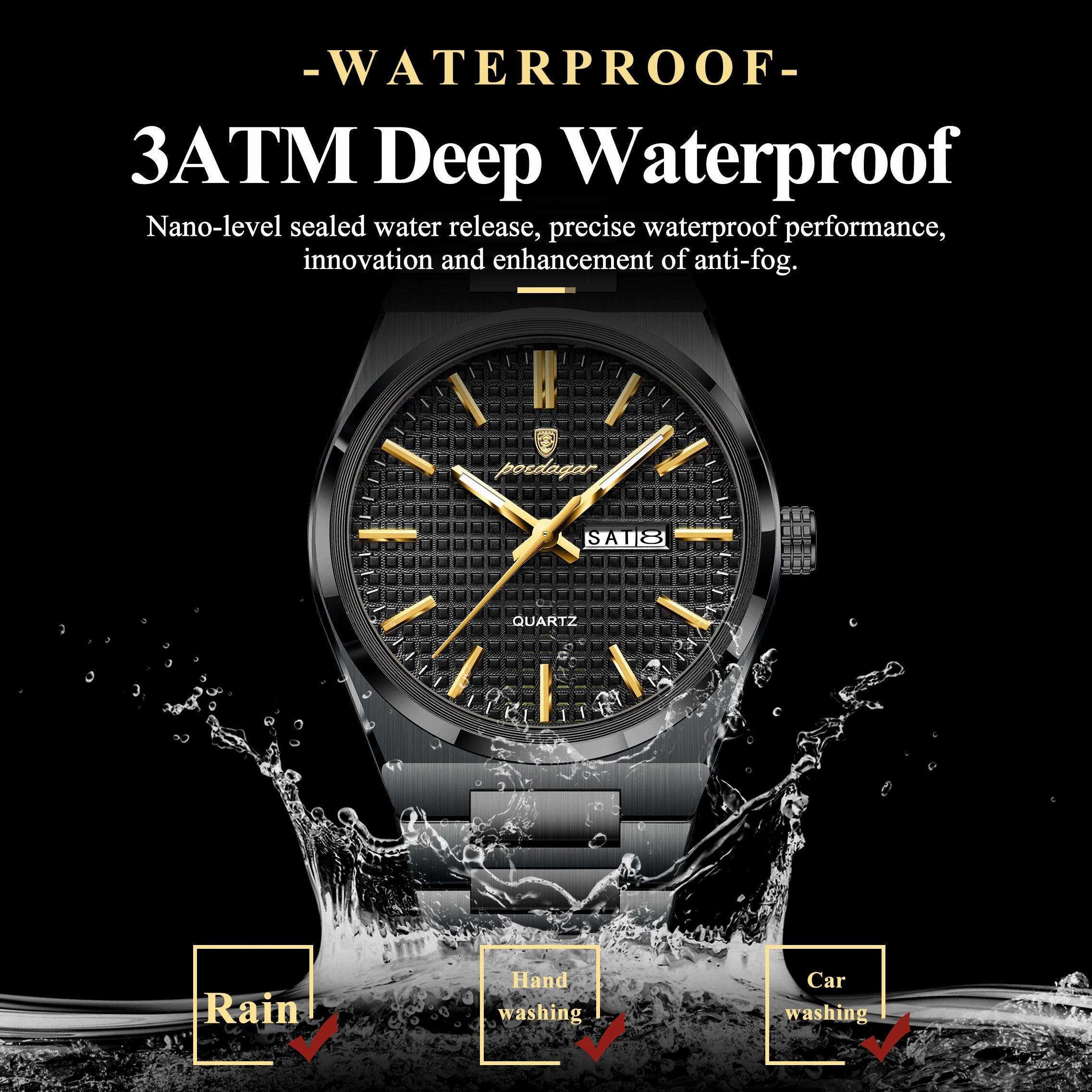 POEDAGAR Silver Steel Quartz Watch