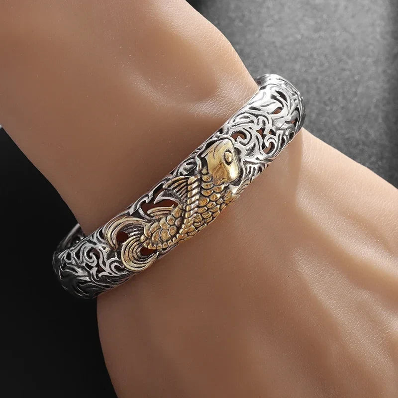 Retro Punk Koi Fish Engraved Bracelet