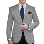Herringbone Tweed Single-Breasted Blazer