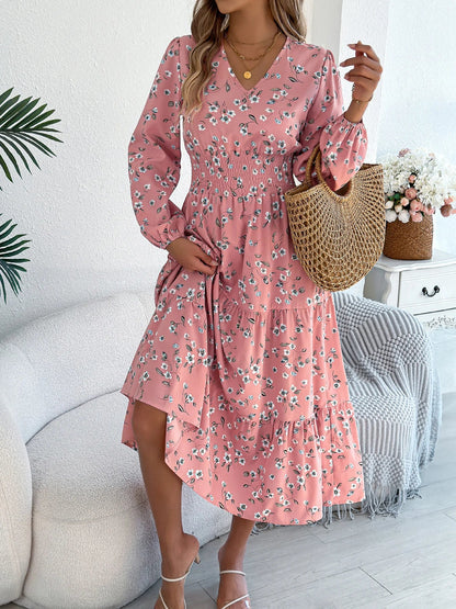 Floral V-Neck A-Line Dress