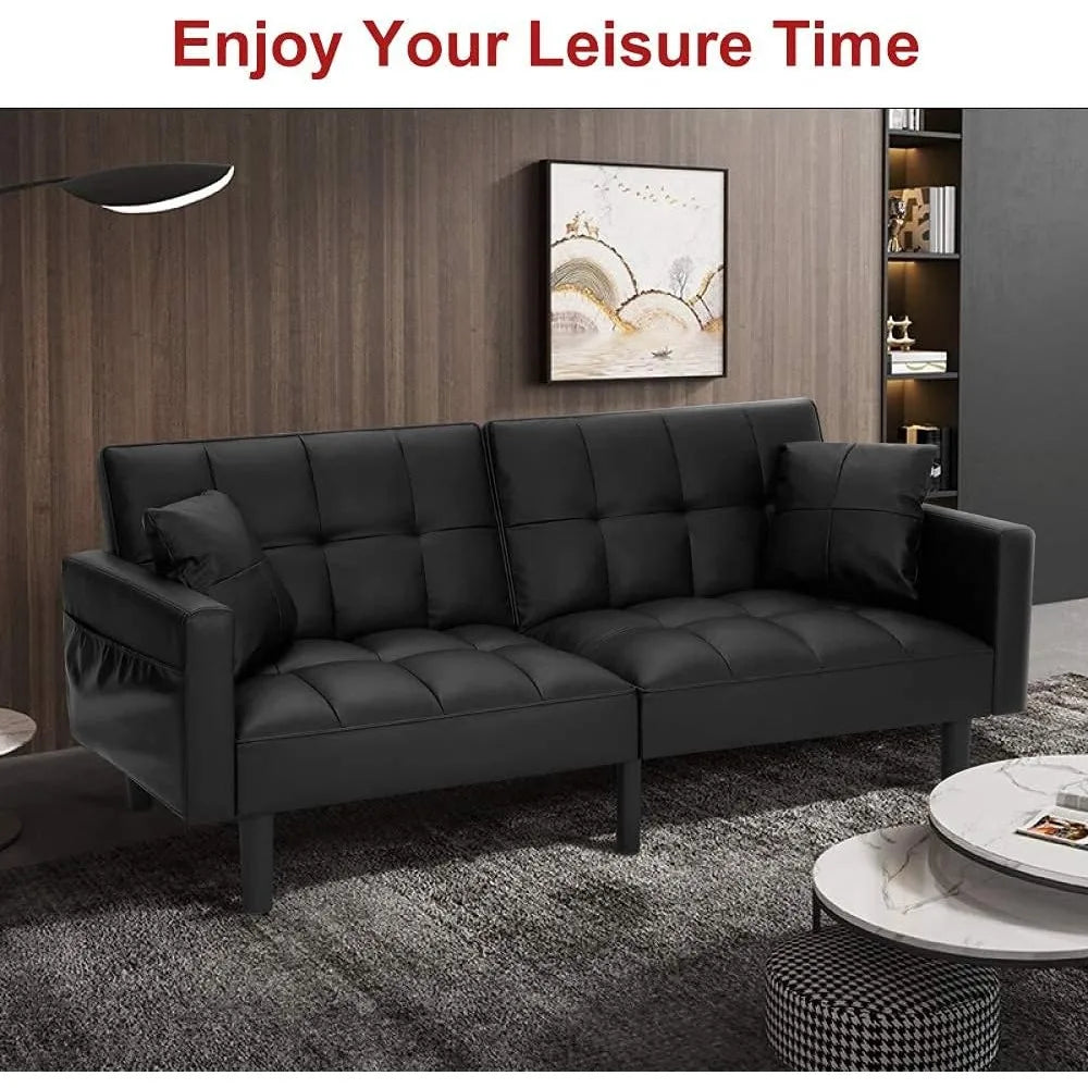Modern Leather Futon Sofa