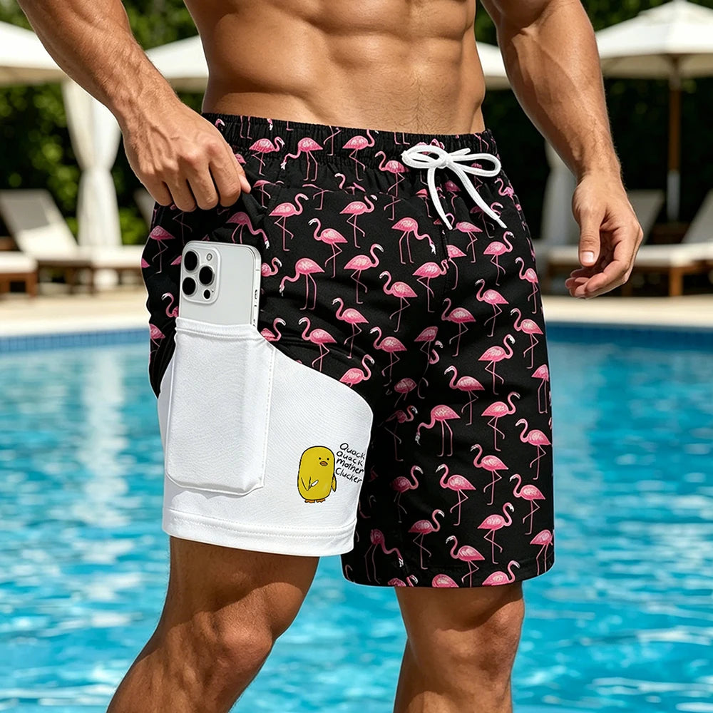 Duck Print Quick-Dry Swim Trunks