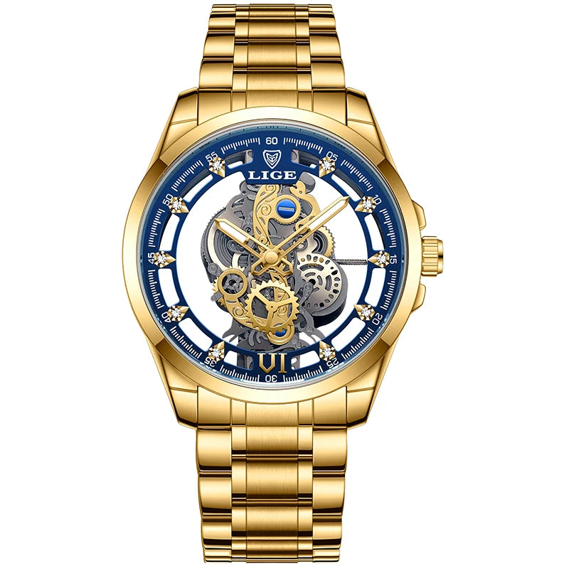 LIGE Gold Skeleton Vintage Watch