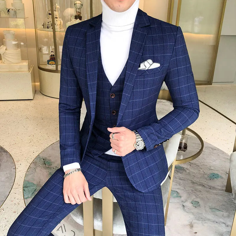 Luxury Check Three-Piece Office Suit
