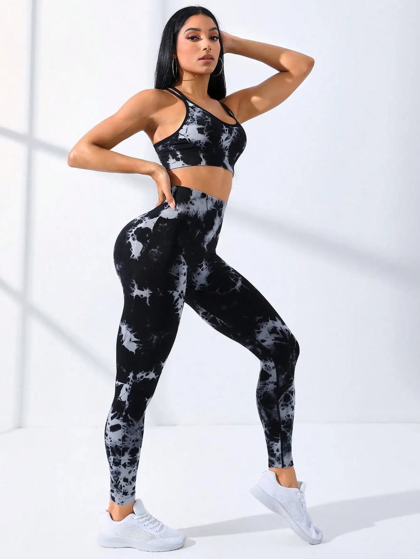 Checkered Seamless High-Waist Two-Piece Yoga Set