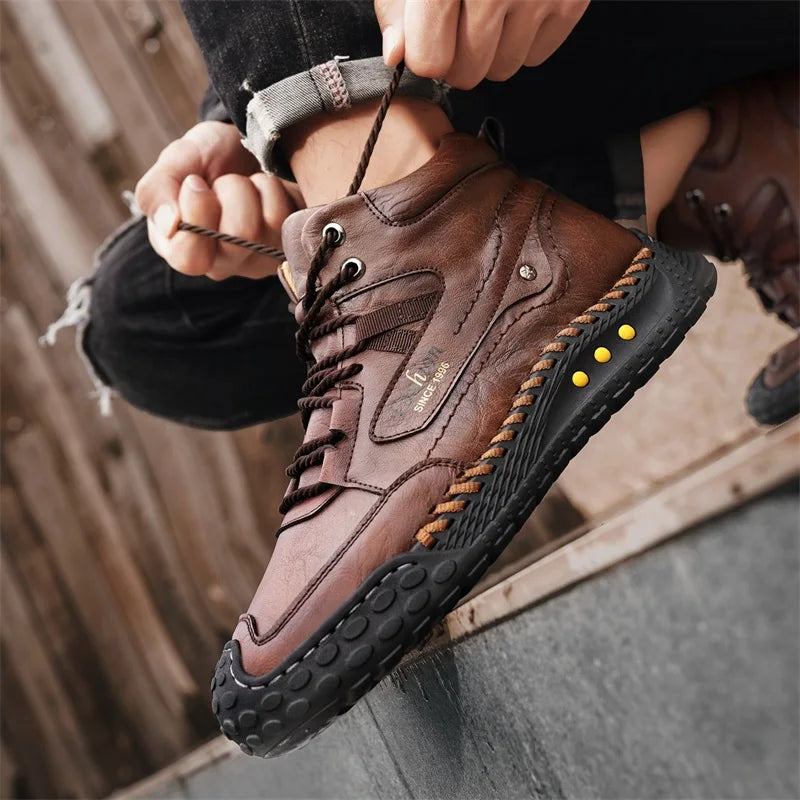 Hand-Stitched Retro Lace-Up Boots