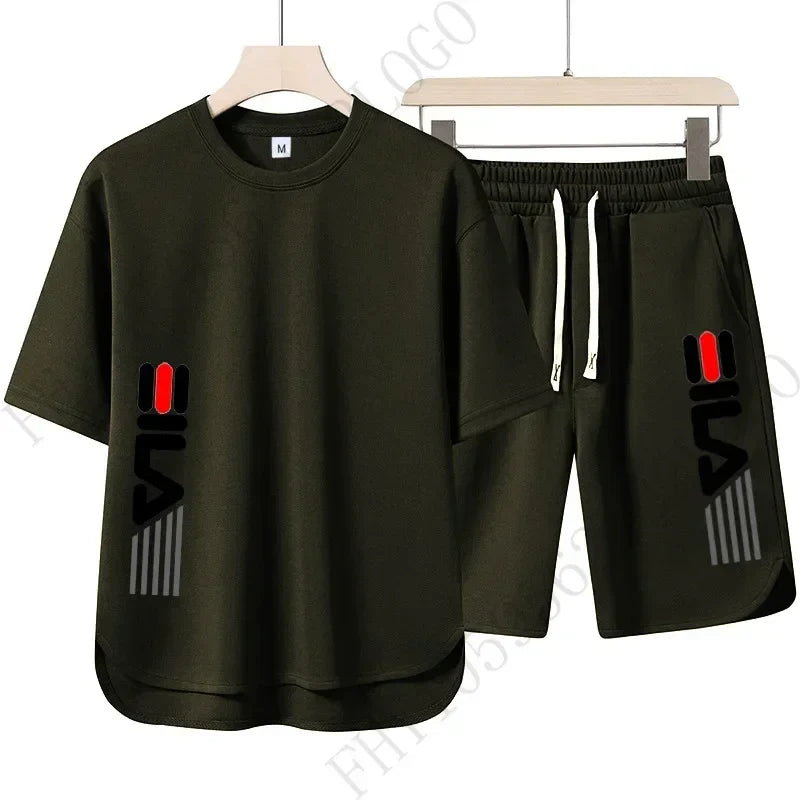 Men’s Summer Printed T-Shirt and Shorts Two-Piece Set