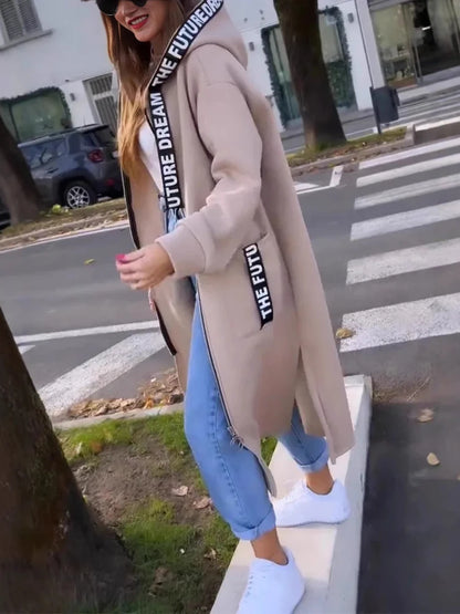 Women’s Elegant Loose Hooded Coat with Zipper