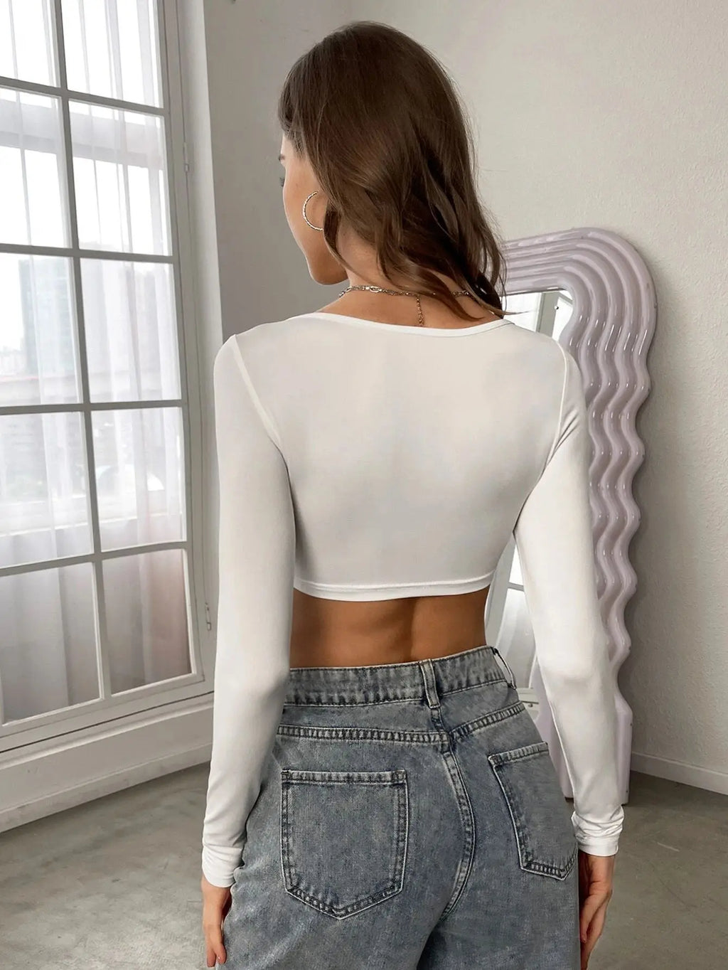 Square Neck Long Sleeve Crop Top