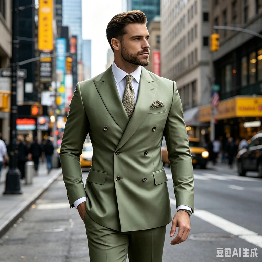 Sage Green Double-Breasted Wedding Suit