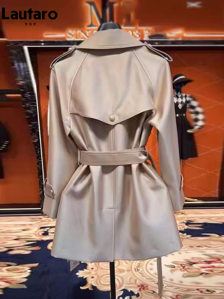 Women’s Khaki Satin Trench Coat with Belt