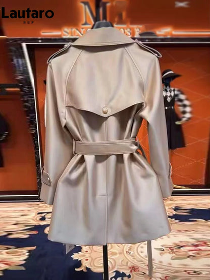Women’s Khaki Satin Trench Coat with Belt