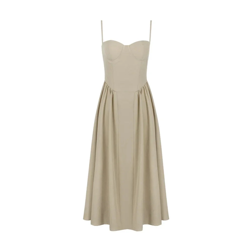 Elegant Spaghetti Strap Midi Dress