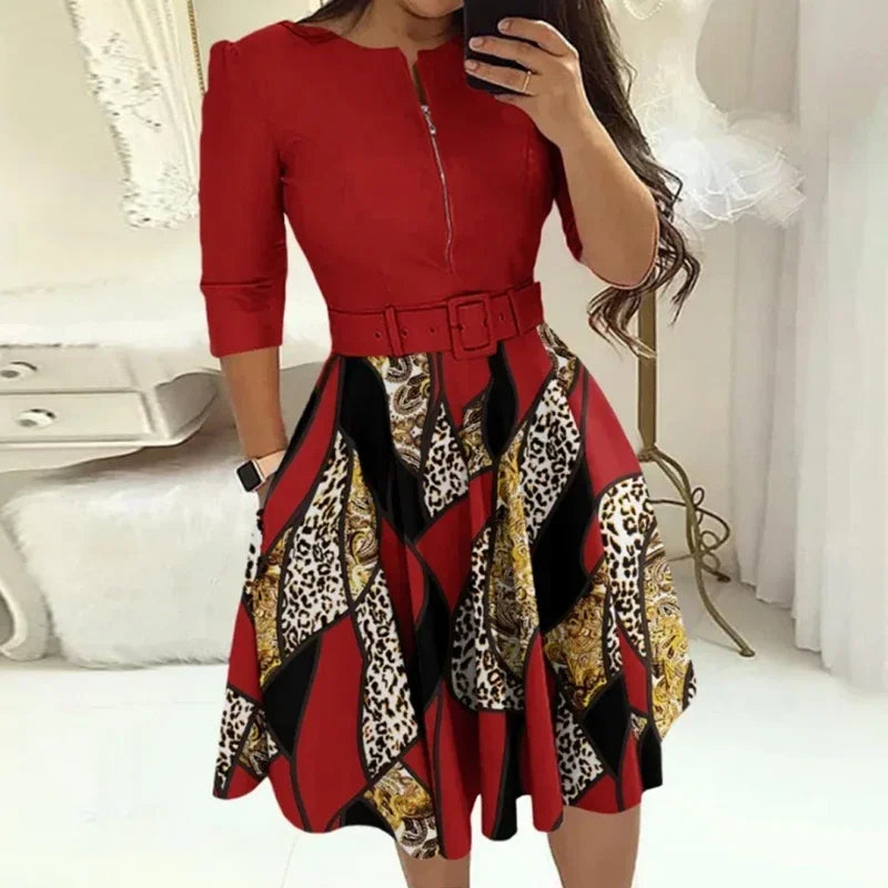 Patchwork A-Line Belt Dress