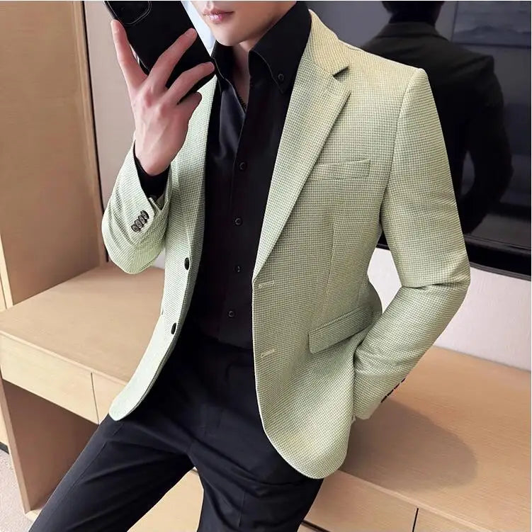 Bright Silk Grid Korean Dress Blazer