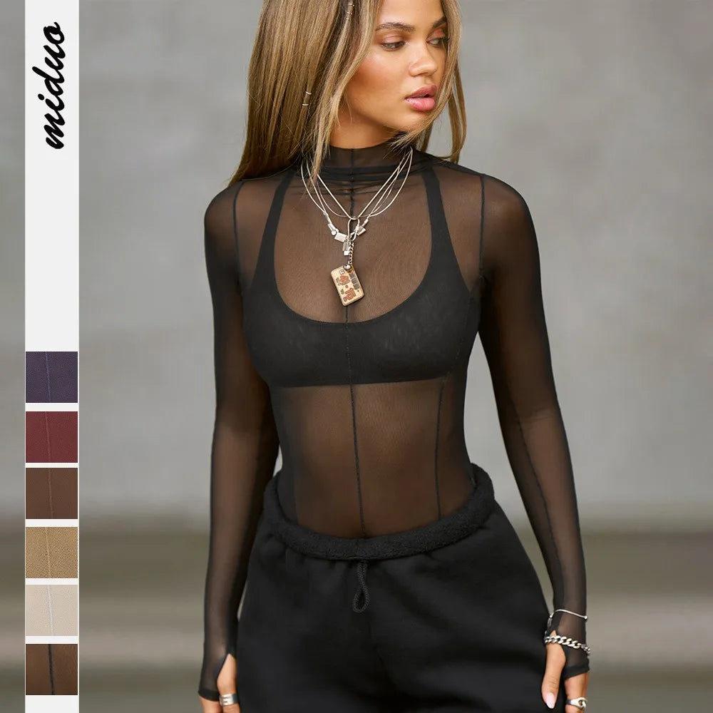 Sheer Mesh Half-High Neck Top