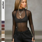 Sheer Mesh Half-High Neck Top