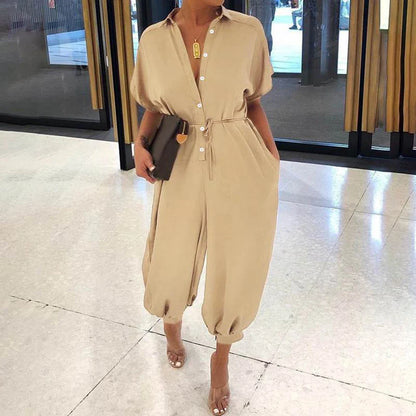 High Waist Short Sleeve Jumpsuit