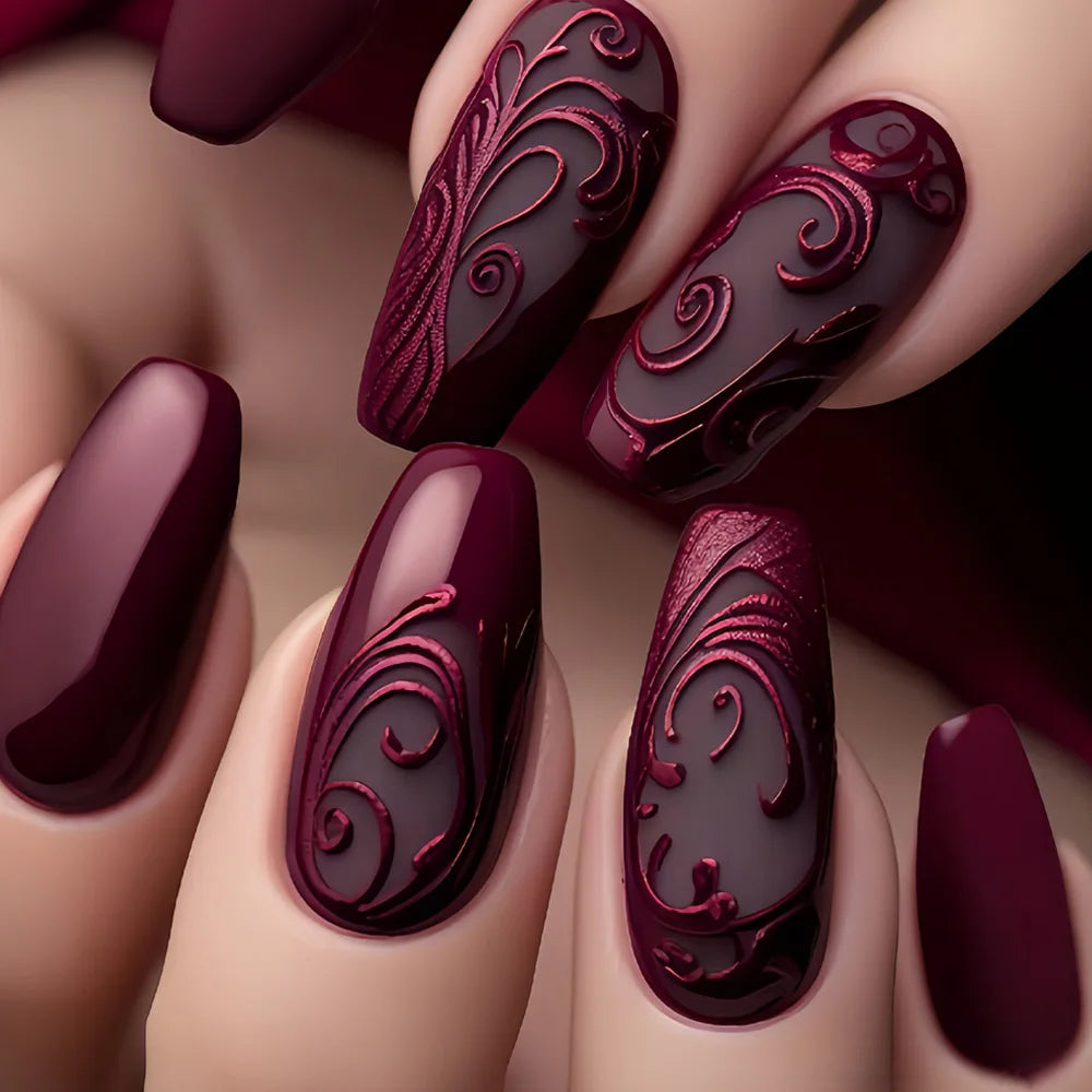 Gothic False Nails Dark Red