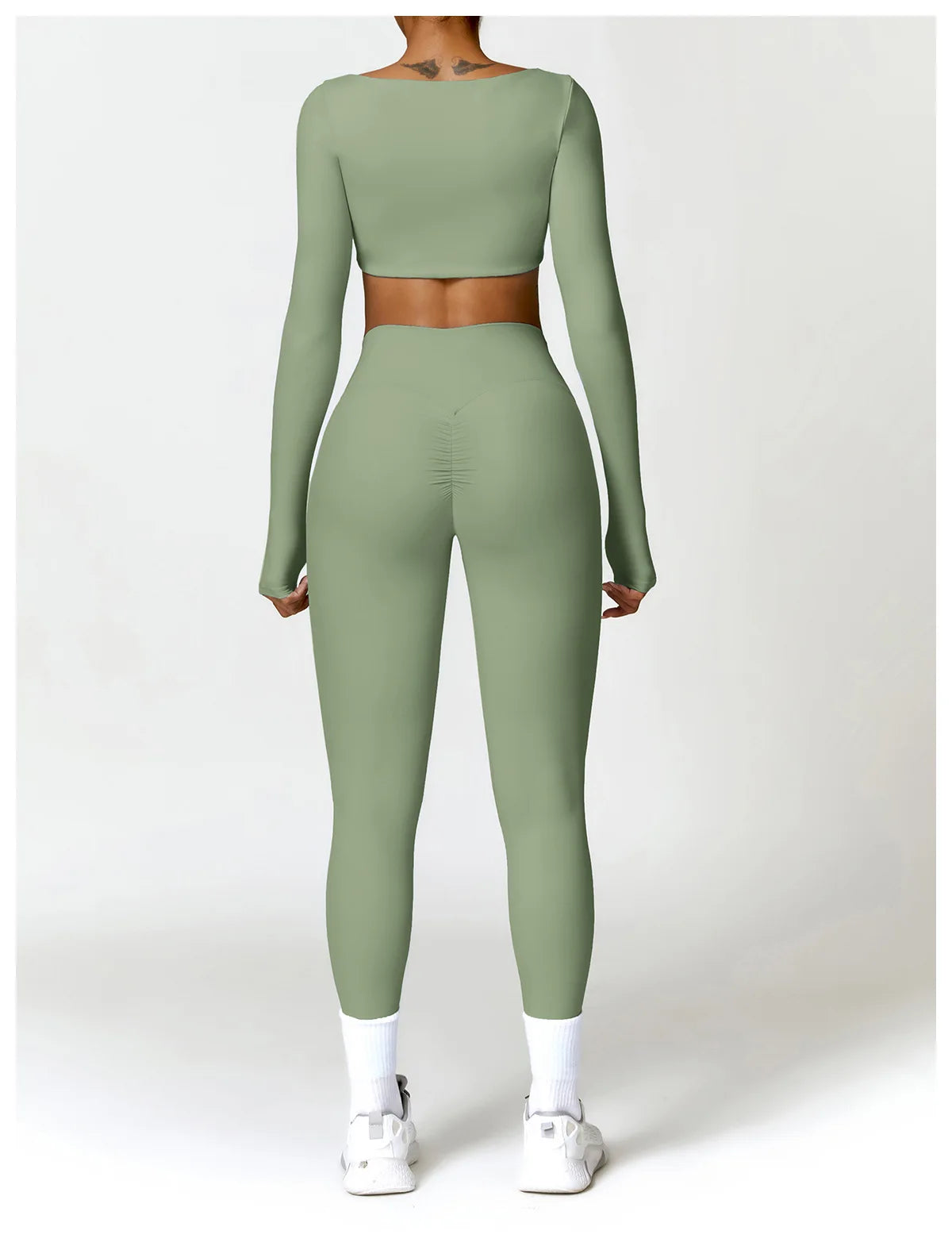 Nylon Solid Long Sleeve Two-Piece Yoga Set