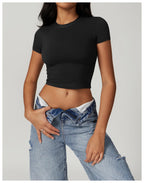 Nylon Short Sleeve True-To-Size Fit Crop Top