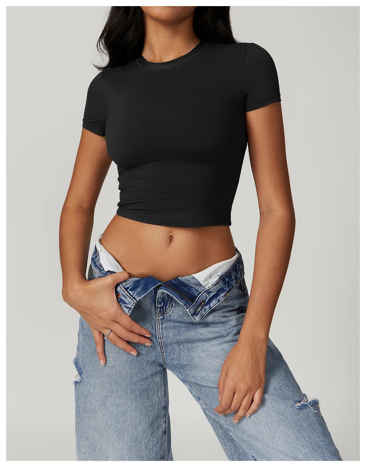 Nylon Short Sleeve True-To-Size Fit Crop Top