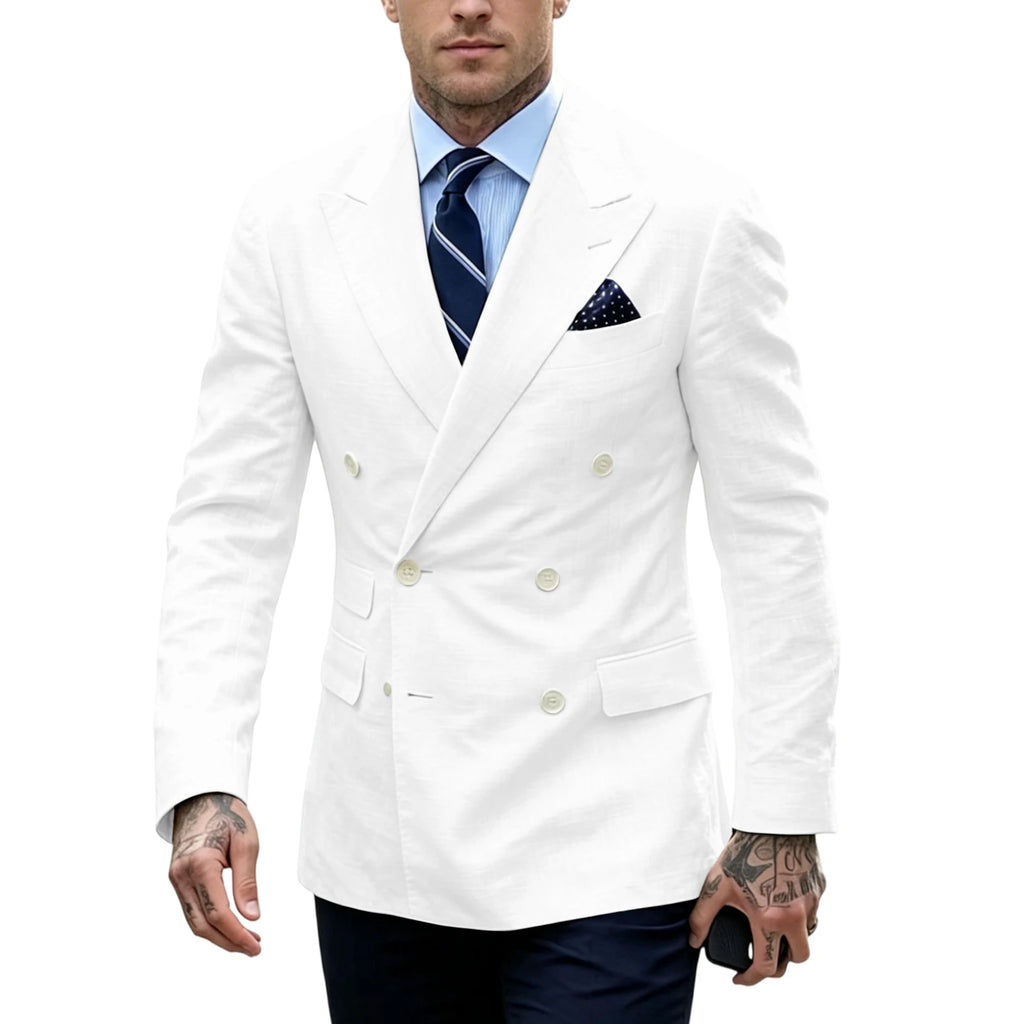 Linen Double-Breasted Slim Tuxedo Blazer