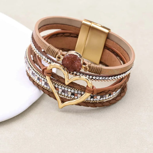Love Heart Charm Leather Bracelet