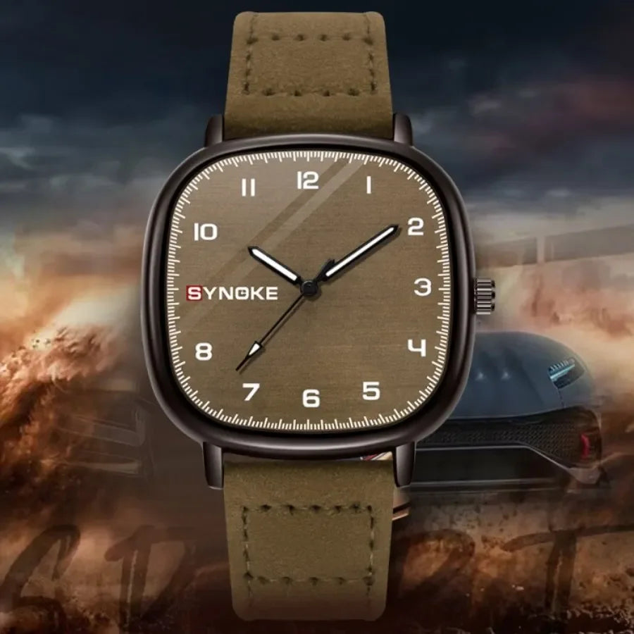 SYNOKE Square Leather Quartz Watch
