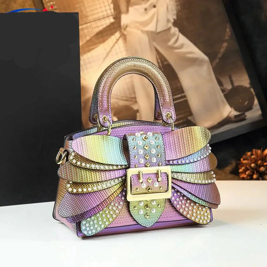 Pearl Rivet Leather Shoulder Bag