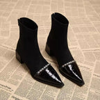 Rhinestone Pointed Toe Ankle Boots