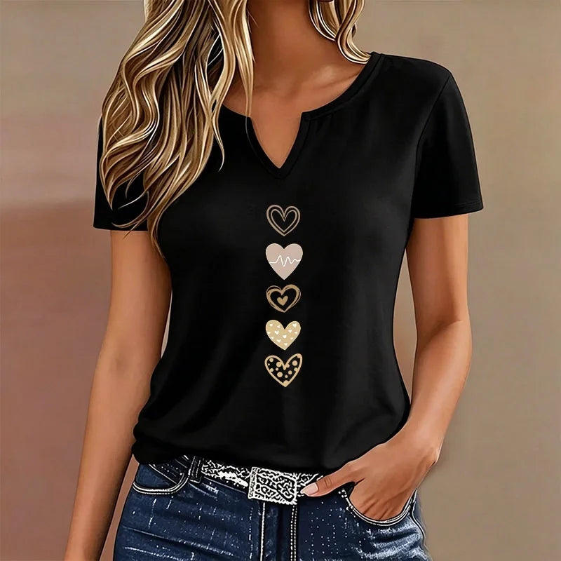 Heart Print V-Neck Tee