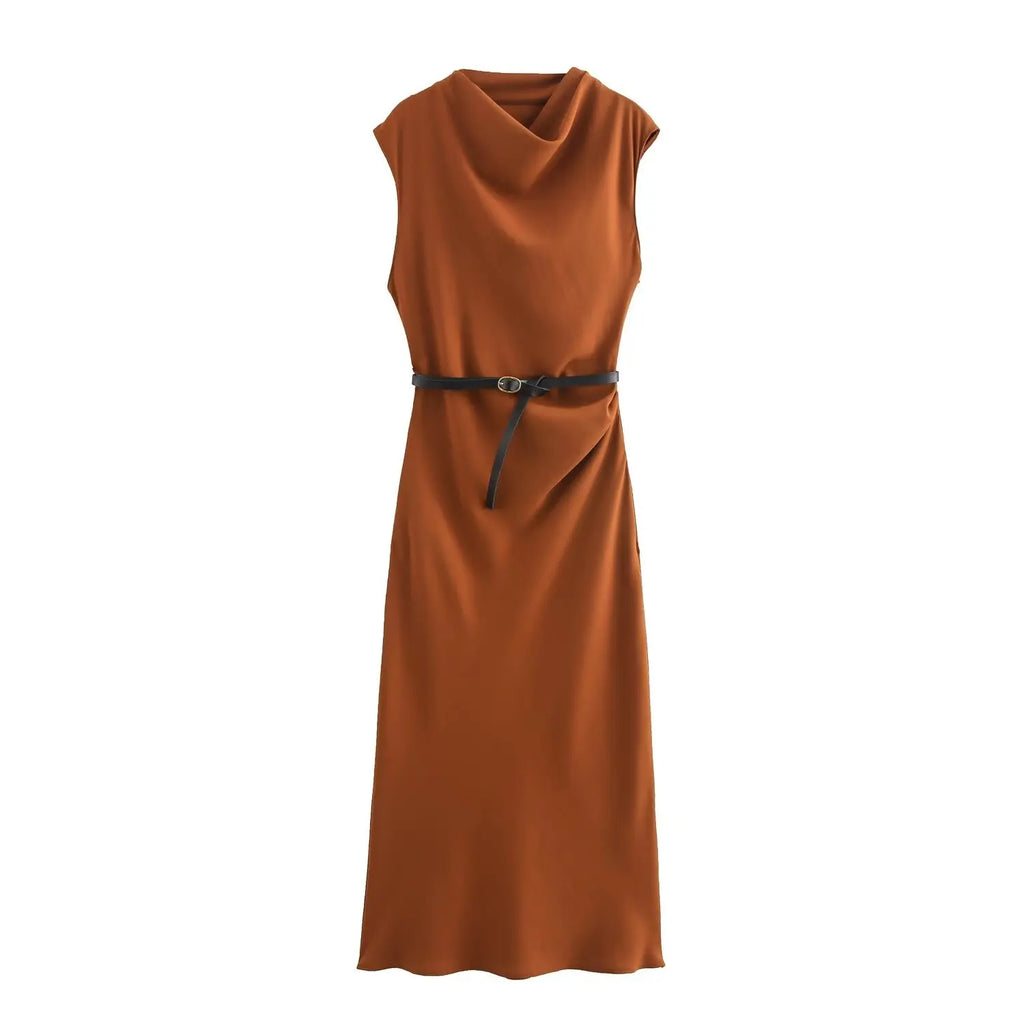 Belted Sleeveless Midi Dress