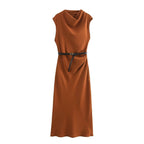 Belted Sleeveless Midi Dress