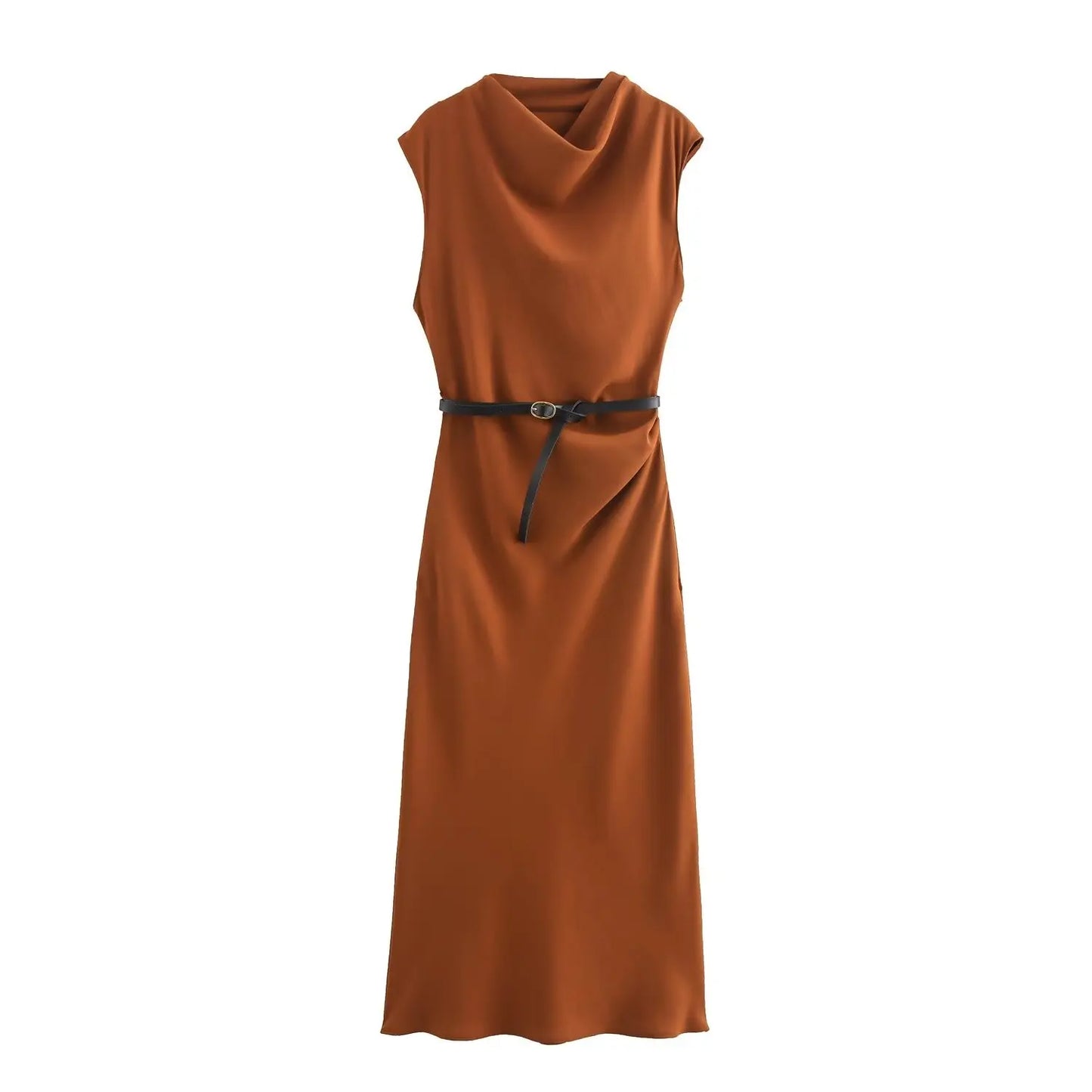 Belted Sleeveless Midi Dress
