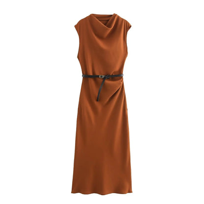 Belted Sleeveless Midi Dress