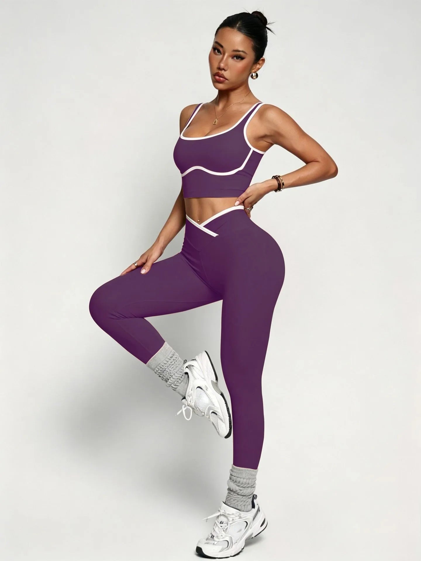Blended Patchwork Pullover Slim Fit Two-Piece Yoga Set