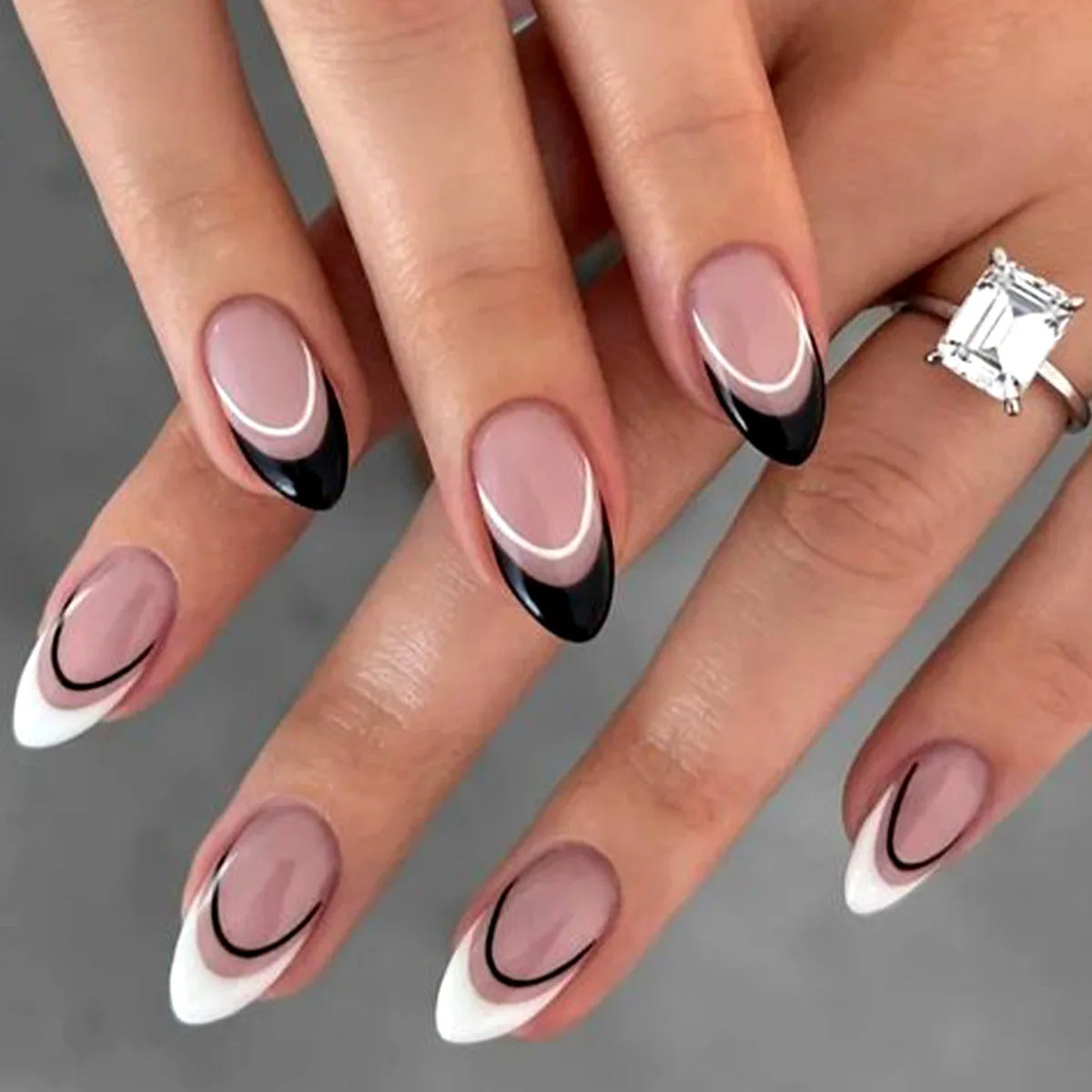 French Tip Fake Nails Almond