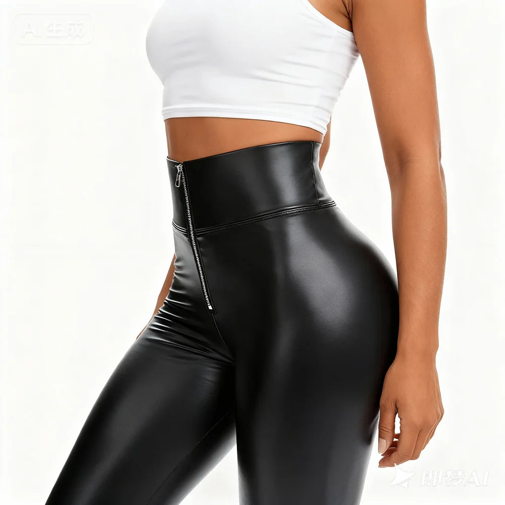 Faux Leather High-Waist Leggings