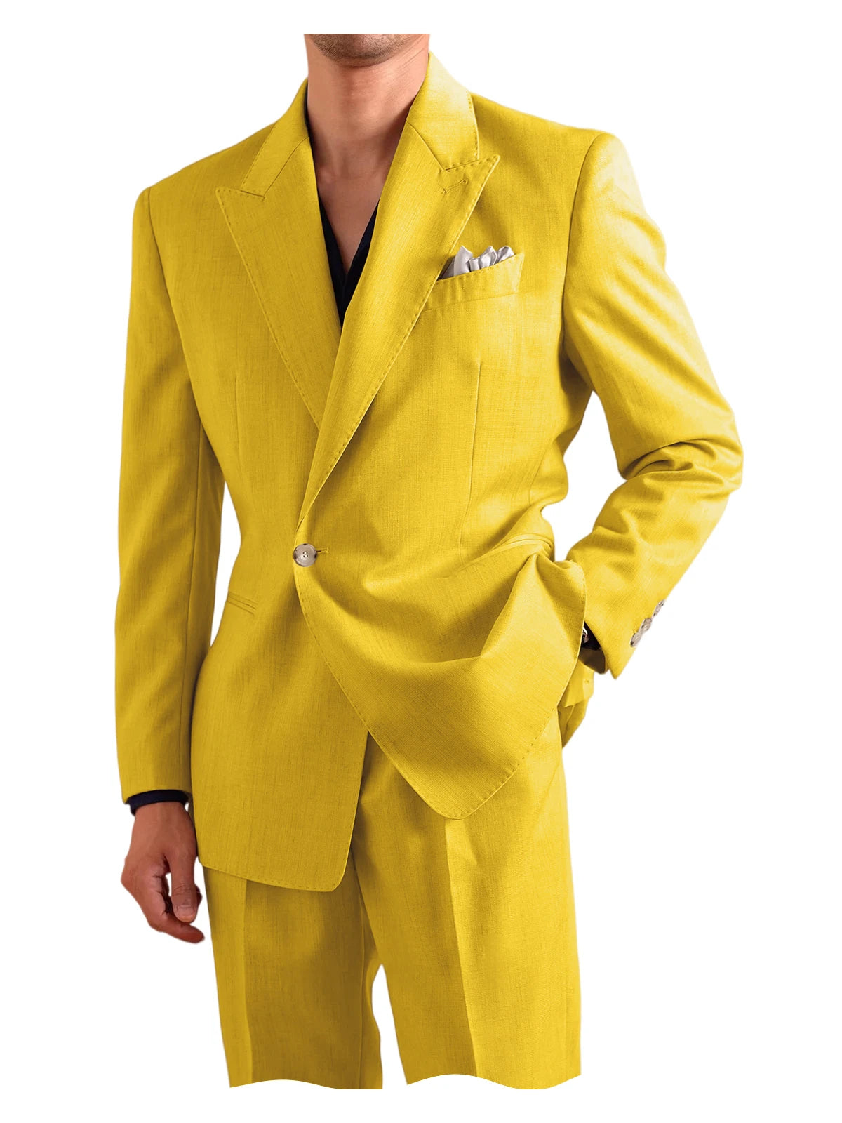 Linen Peak-Lapel One-Button Suit Set